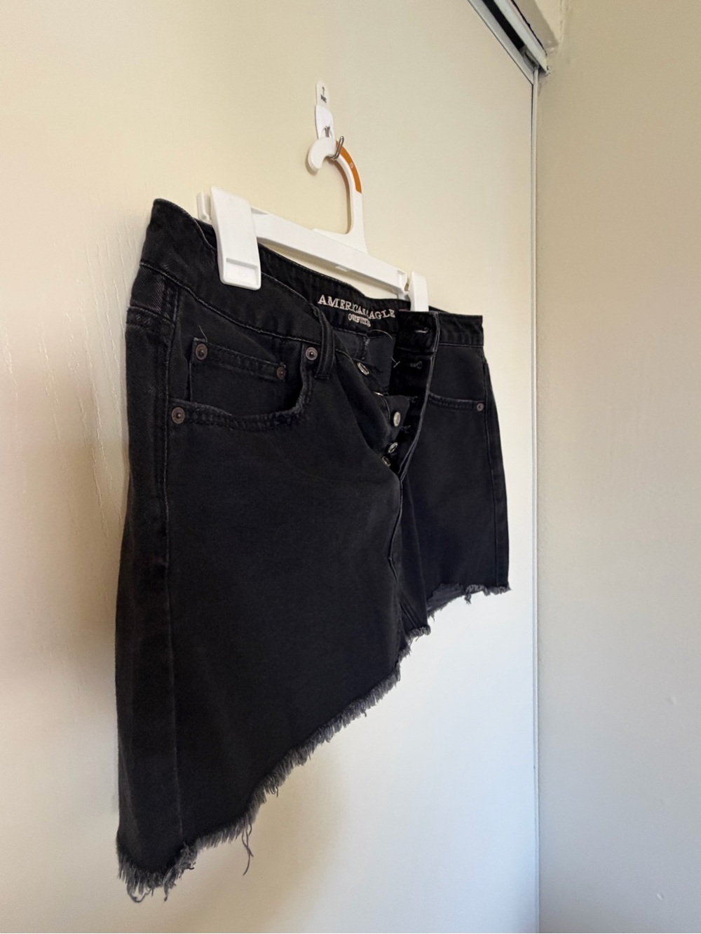 American Eagle Outfitters Black Asymmetrical Frayed Denim Shorts